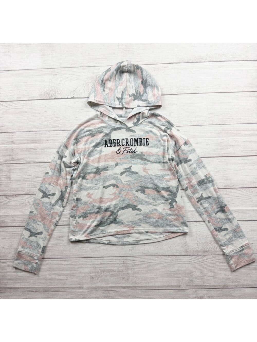 Abercrombie Kids Camouflage Hooded Sweatshirt Gray Pink Long Sleeve 11-12